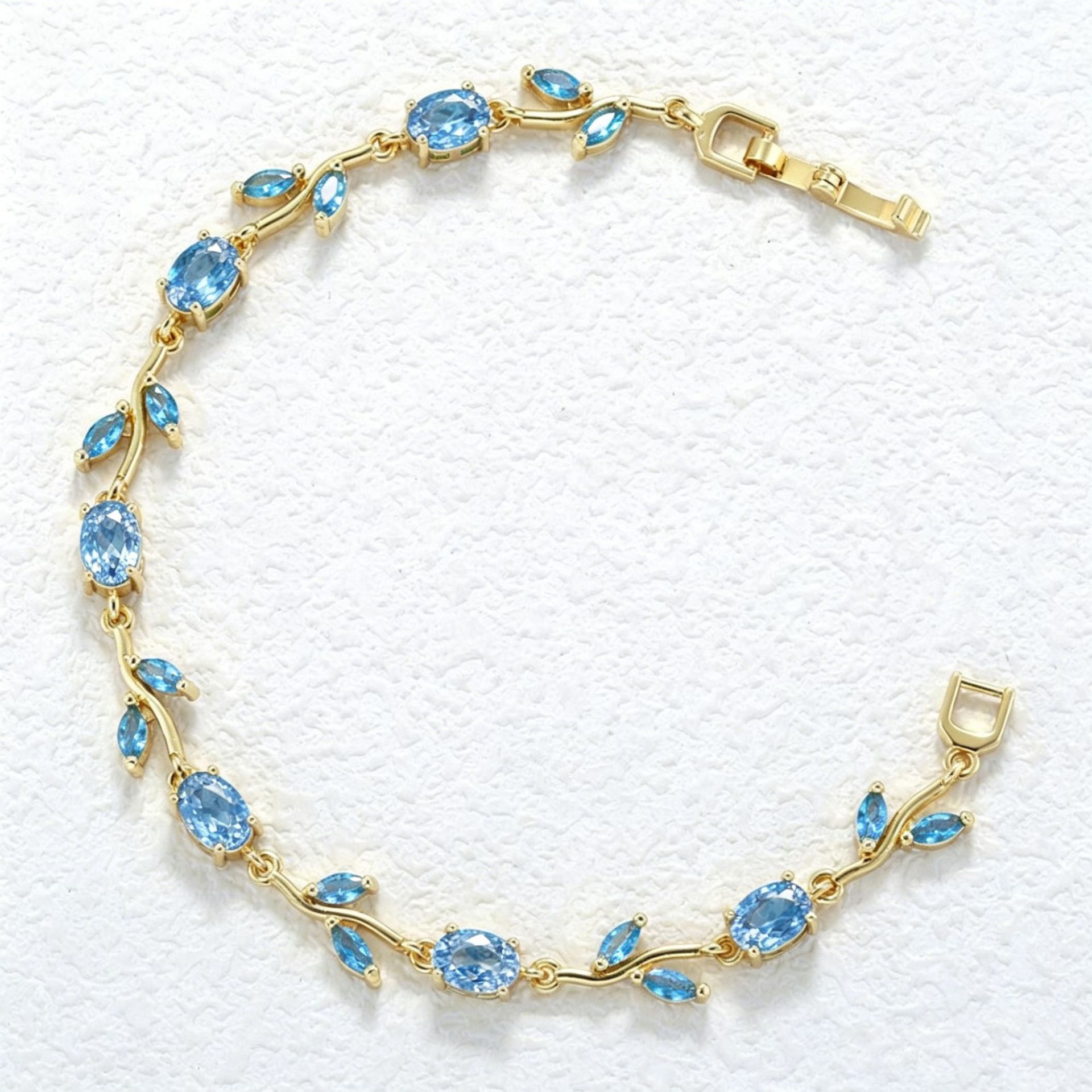 Copper Inlaid Colorful Diamond Branch and Petal Bracelet Leaf Tulip Layered Hand Jewelry