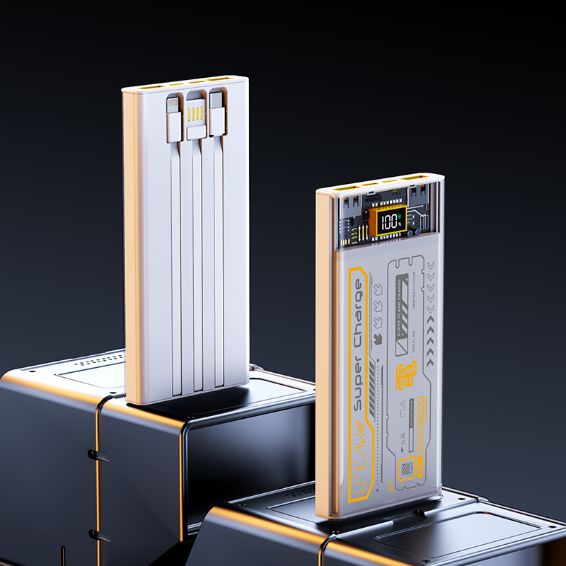 GaN 100W Flash Charging Transparent Punk Mech 1/20000mAh Power Bank Cable Mobile Power Supply
