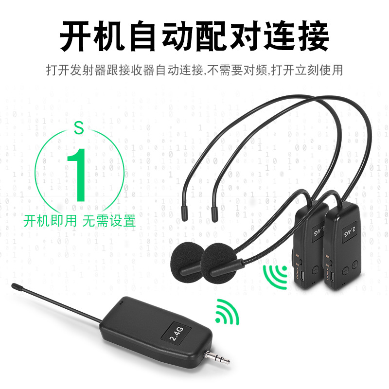 Wireless Headworn Microphone Teacher Teaching Outdoor Stage Performance Lecture One to Two Microphone Wireless Microphone
