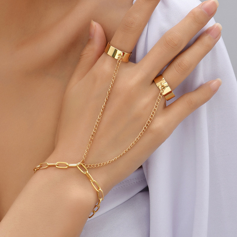 Ethnic Style Rhinestone Connected Finger Chain Metal Chain Finger Chain Rhinestone Hand Back Chain
