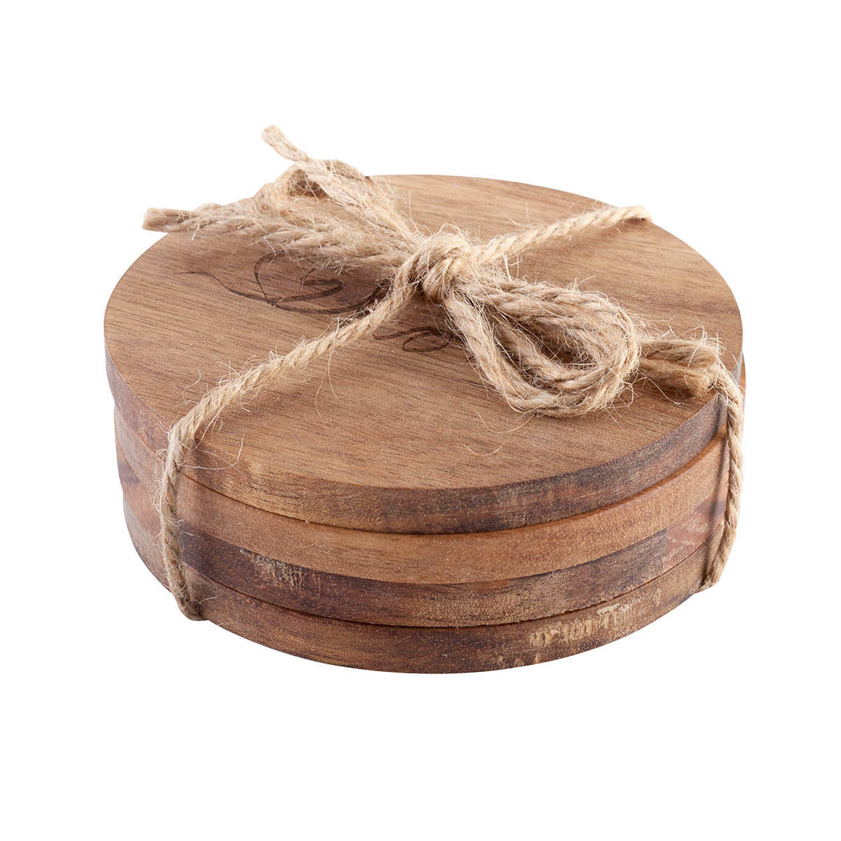 Wooden coaster four-piece set commercial acacia wood black walnut splicing laser carving round irregular heat insulation coaster