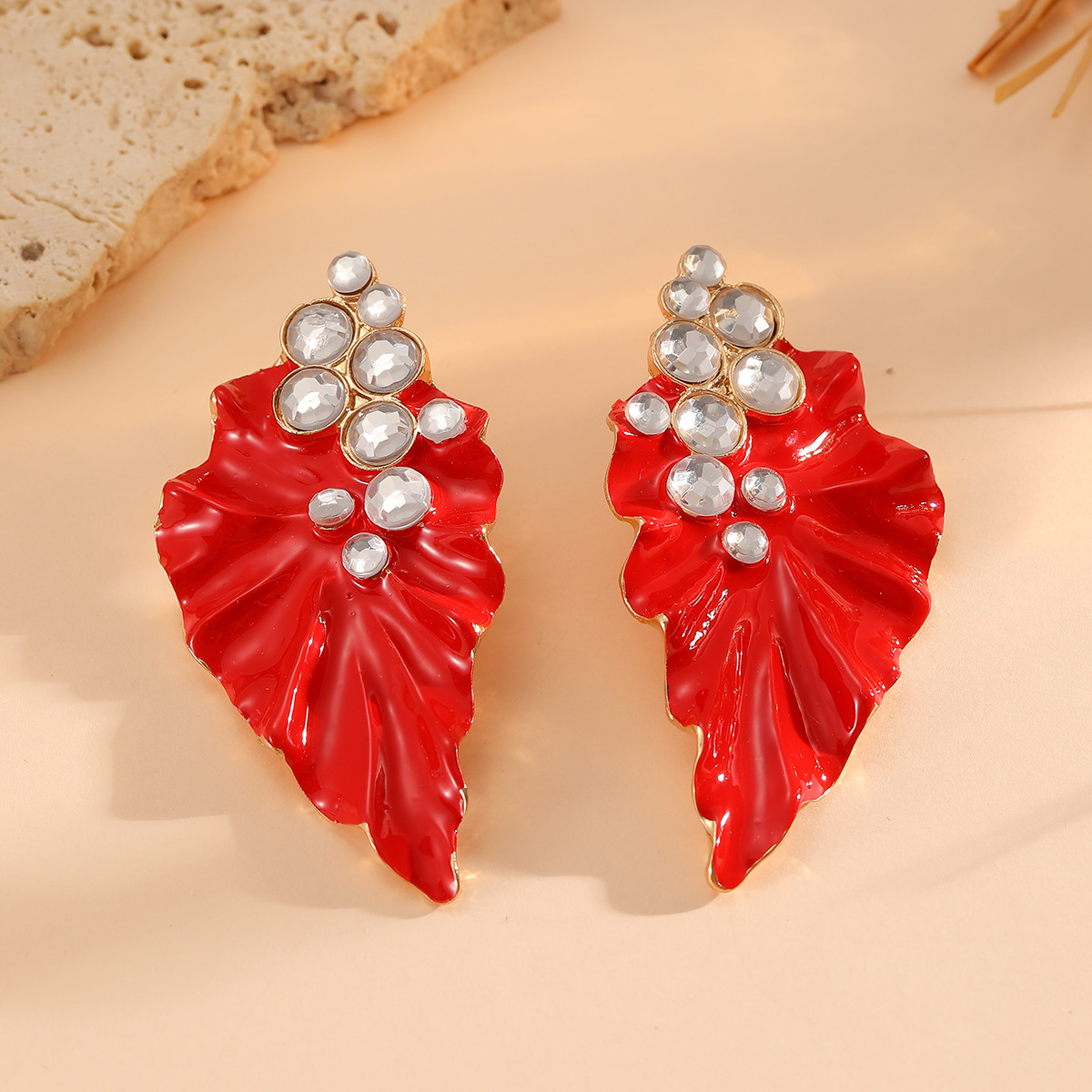 ZA exaggerated white enamel petal drop earrings rhinestone earrings for women ear accessories