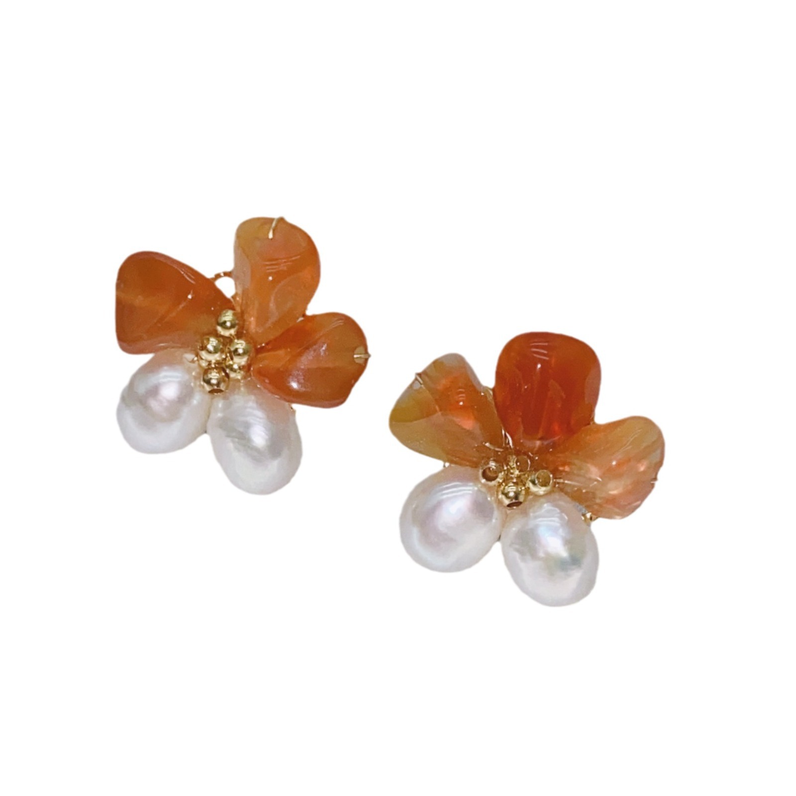 925 Needle Baroque Pearl Five-Petal Flower Earrings Original Design Style Earrings