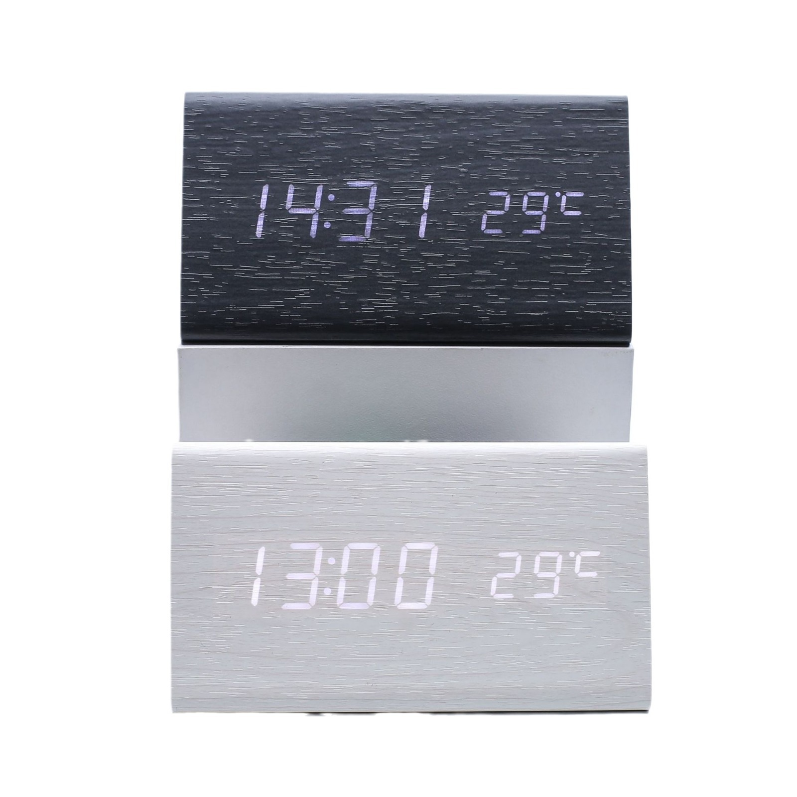 Alarm clock wooden student smart clock, silent bedside night light electronic clock, wake-up desktop children's wooden clock