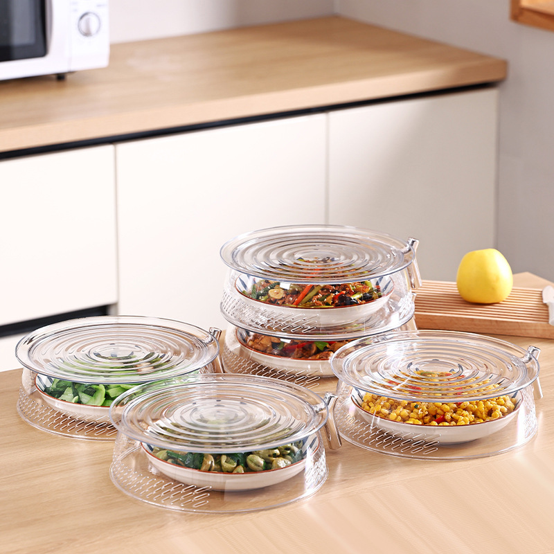 Multi-Layer Food Cover Kitchen Dust-Proof Fly-Proof Leftover Food Cover Hollow Breathable Transparent Stackable Table