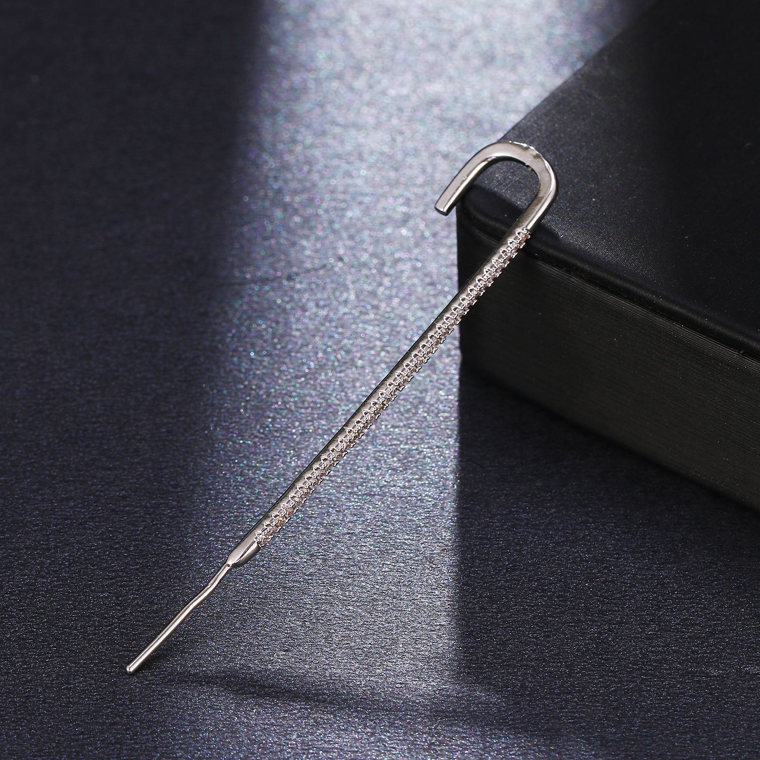 Fairy copper zircon platinum piercing ear needle surround ear cuff oblique line earrings women