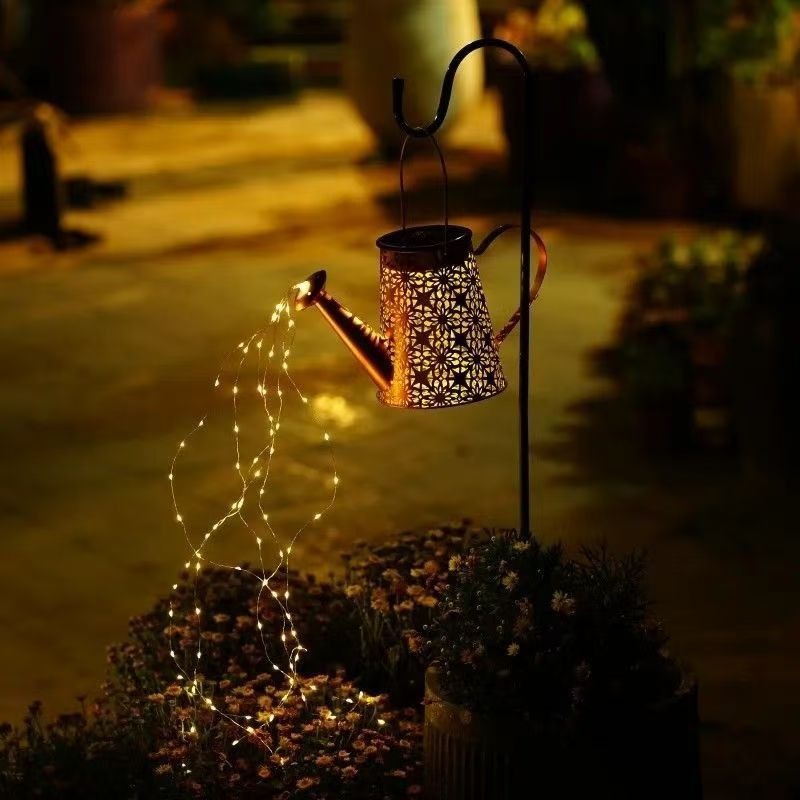 New Solar Kettle Light Iron Art Waterfall Light Garden Landscape Outdoor Decorative Courtyard Light