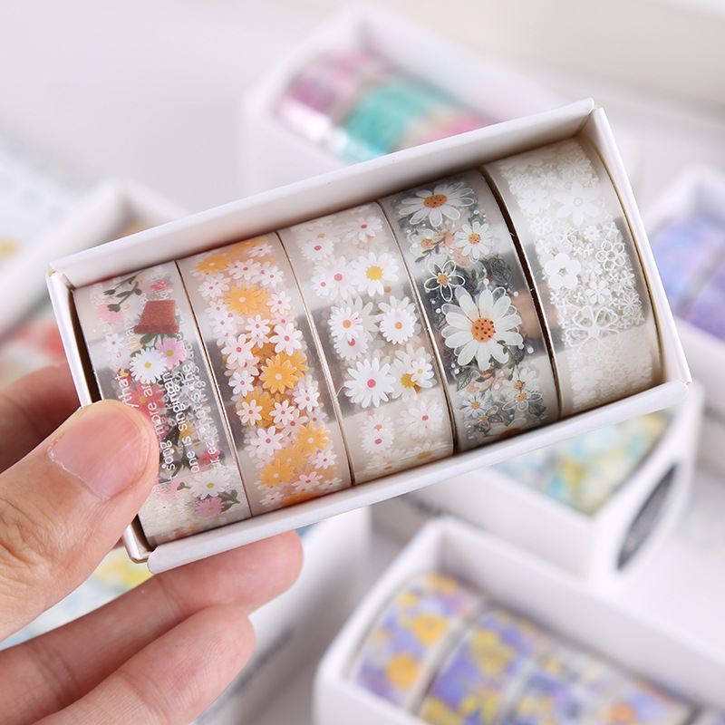 Transparent PET floral language paper hand account sticker tape gift box DIY decoration material hand account tape