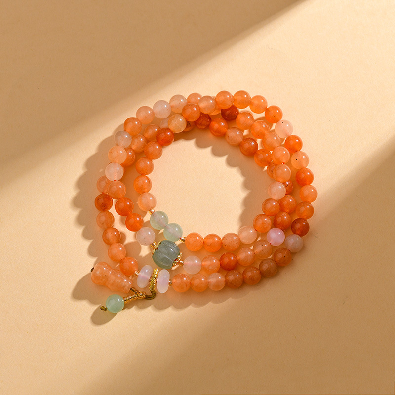 Xinjiang Gold Silk Jade Multi-loop Bracelet Peace Buckle Pendant New Chinese Style Ethnic Style Buddha Bead Prayer Bead Bracelet