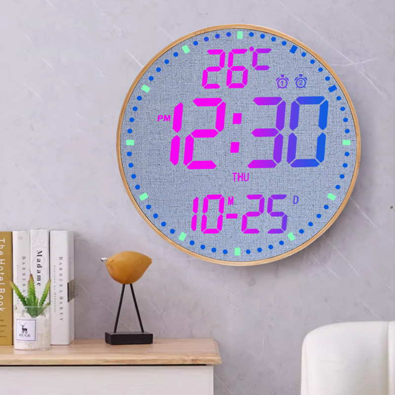 Study Room WiFi Wall Clock RGB Electronic Perpetual Calendar Wall Clock Bathroom Living Room Digital Clock APP Smart Control Alarm Clock