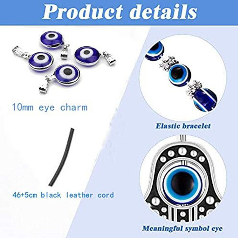 Alloy Evil Eye Pendant Necklace 8mm Round Bead Evil Blue Eye Resin Beaded Bracelet