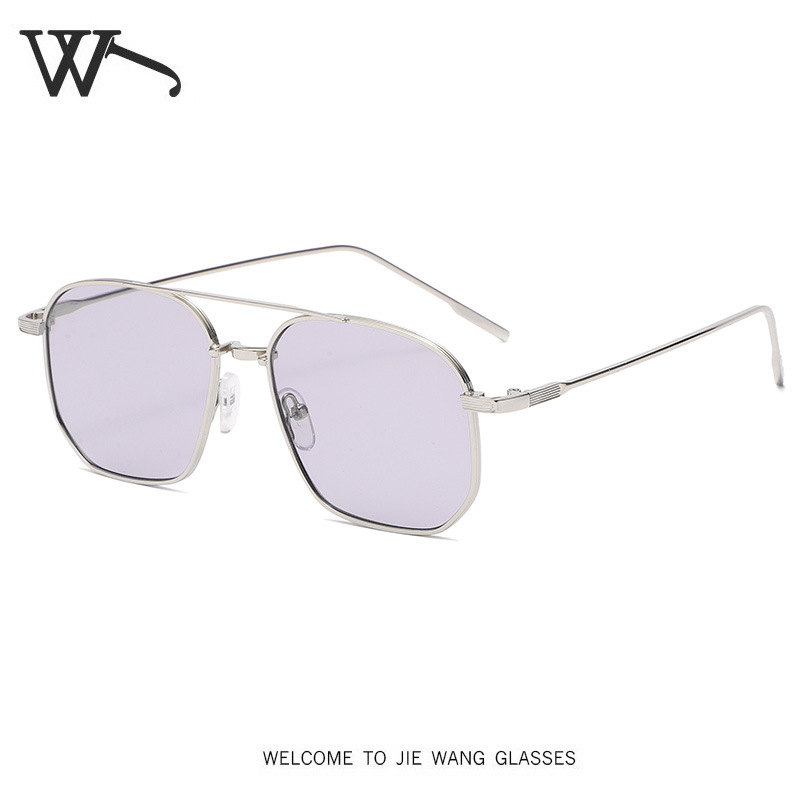 New Men's Double Beam Small Frame Sunglasses Women Metal Ocean Lens Sunglasses
