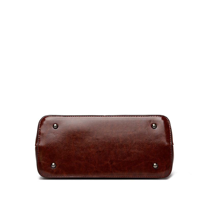 2025 New Waxed Leather Handbag Women's Shoulder Tote Commuter Handbag Handbags Department Store Counter