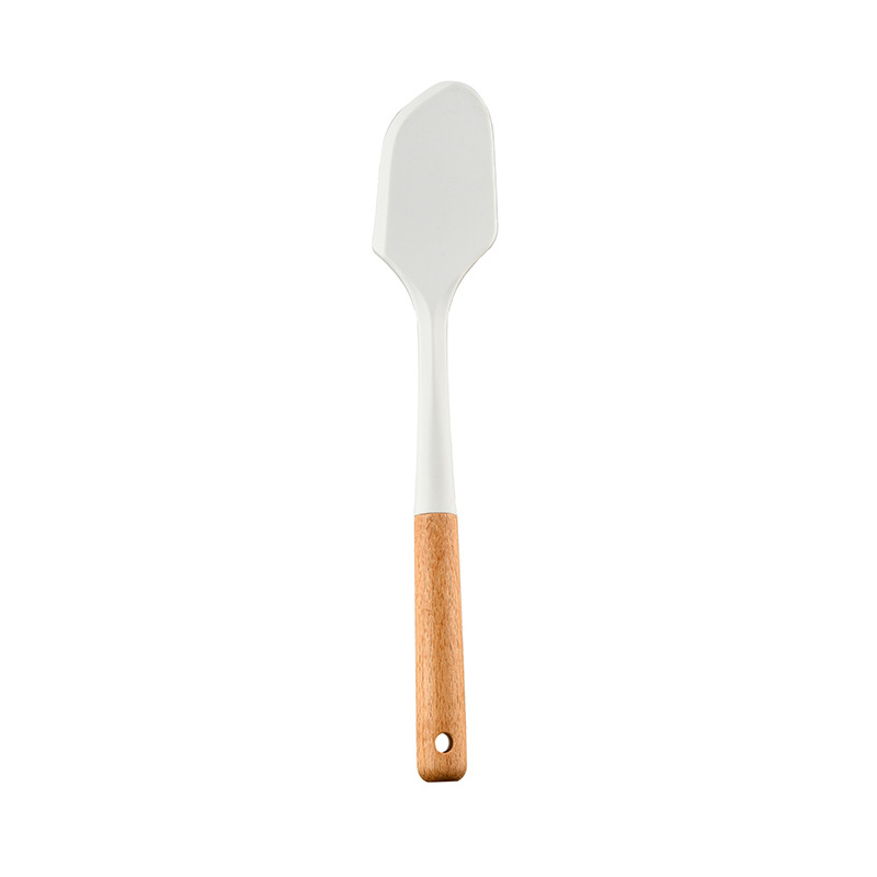 Wood Handle White Silicone Kitchenware Set 12-Piece Set Nordic Simple Non-Scratch Pan Kitchen Tool Set