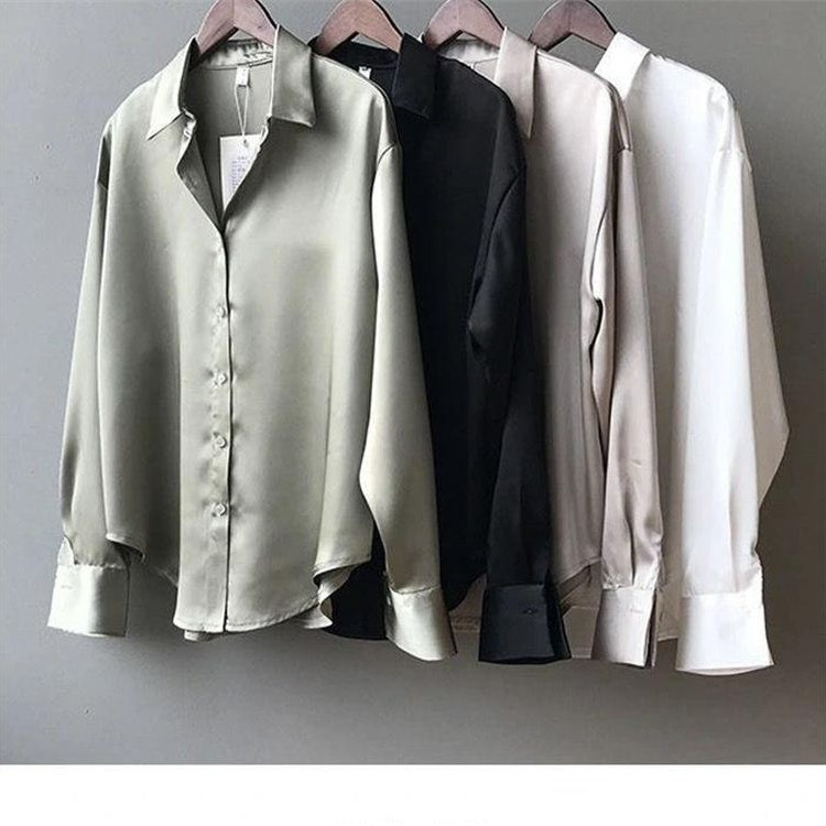 White Shirt Women Autumn/Winter Niche Satin Blouse Hong Kong Style Long Sleeve Top
