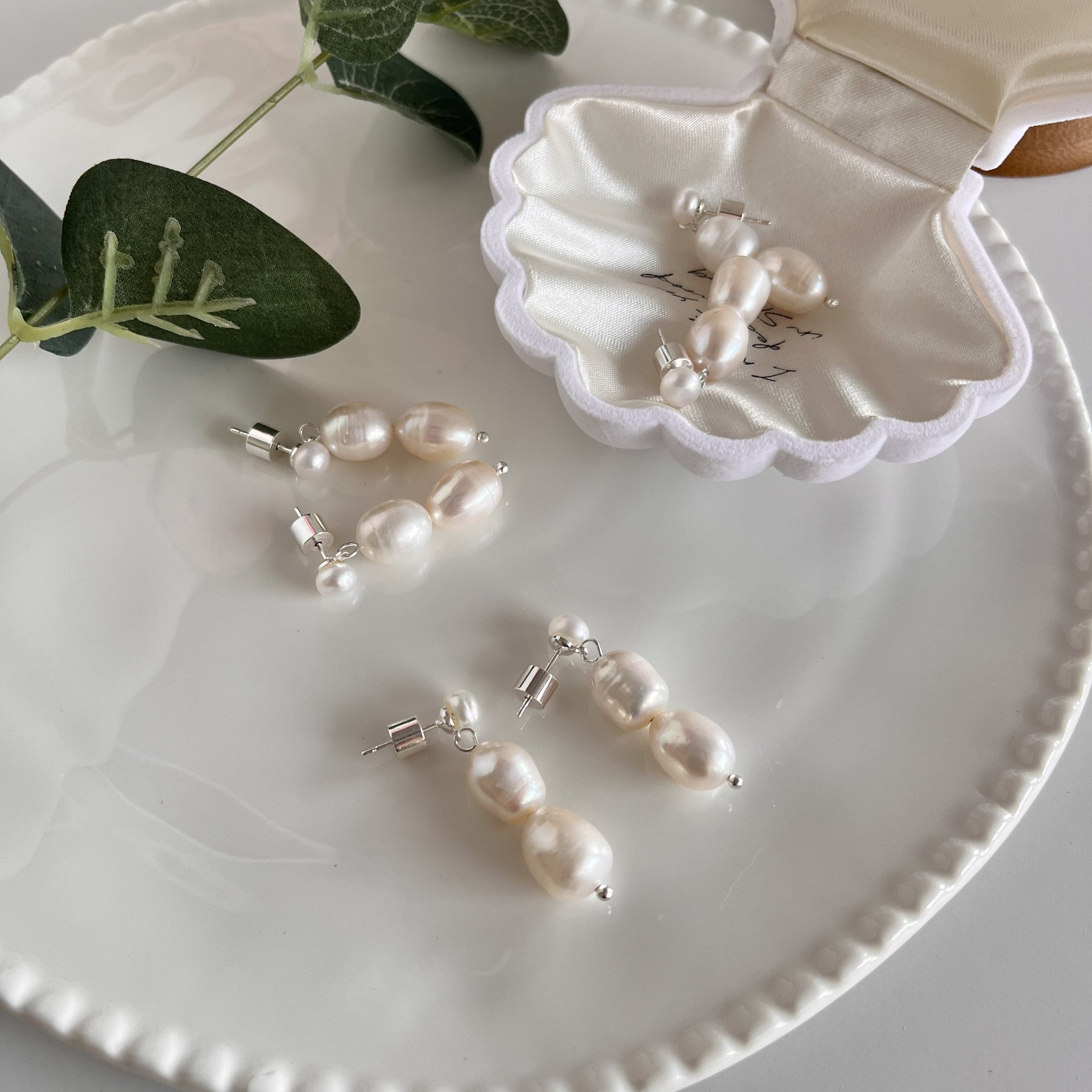 SophieBu*ai Elegant Natural Freshwater Three Pearl Earrings Minimalist Accessories