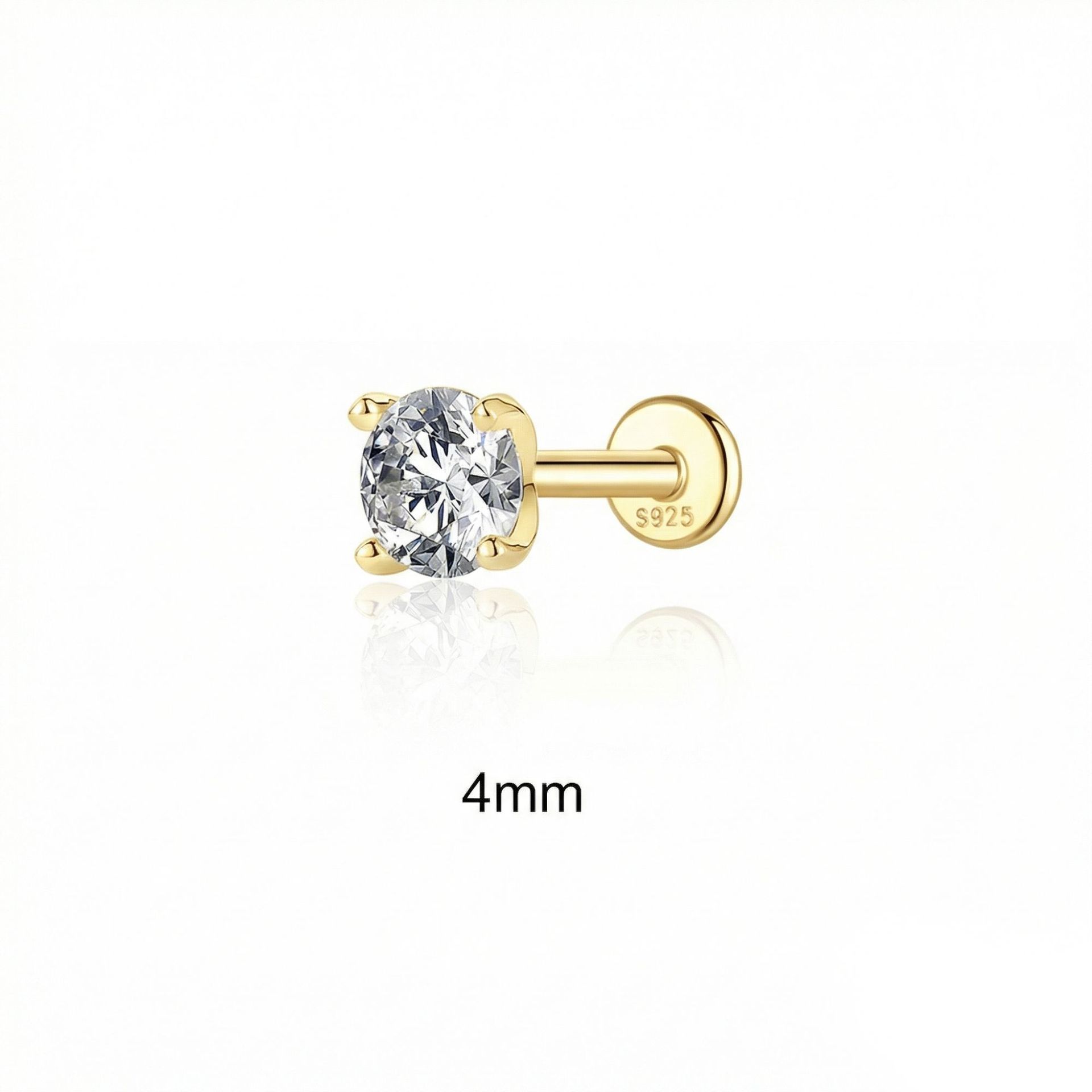 New S925 sterling silver moissanite four-claw setting flat head threaded ear studs threaded cartilage ear bone studs