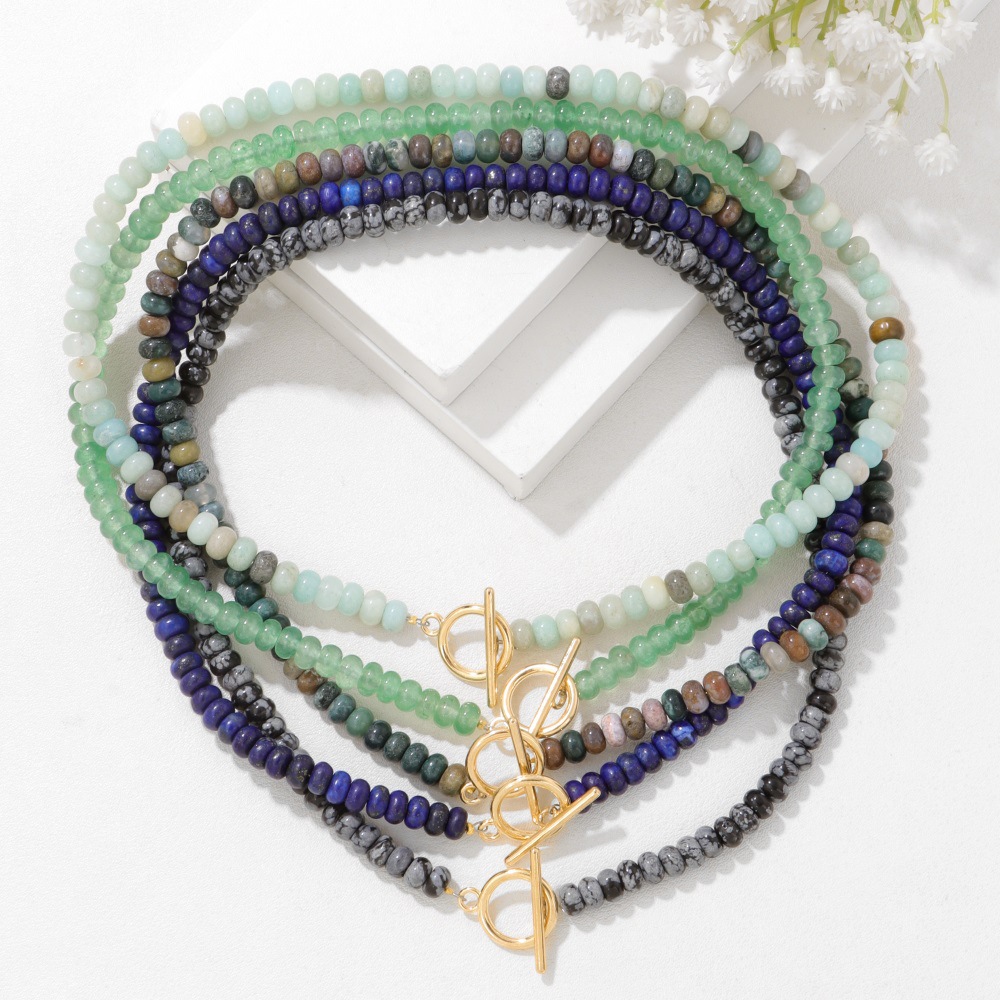 4*6 Abacus Bead Stone Beaded Necklace Women KC Gold OT Clavicle Chain Accessory