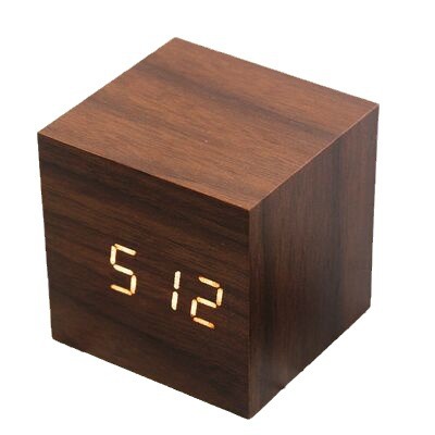 Mini Wooden Clock LED Electronic Clock, Wooden Alarm Clock, Voice-Activated Night Light, Bedside Desktop Clock for Students