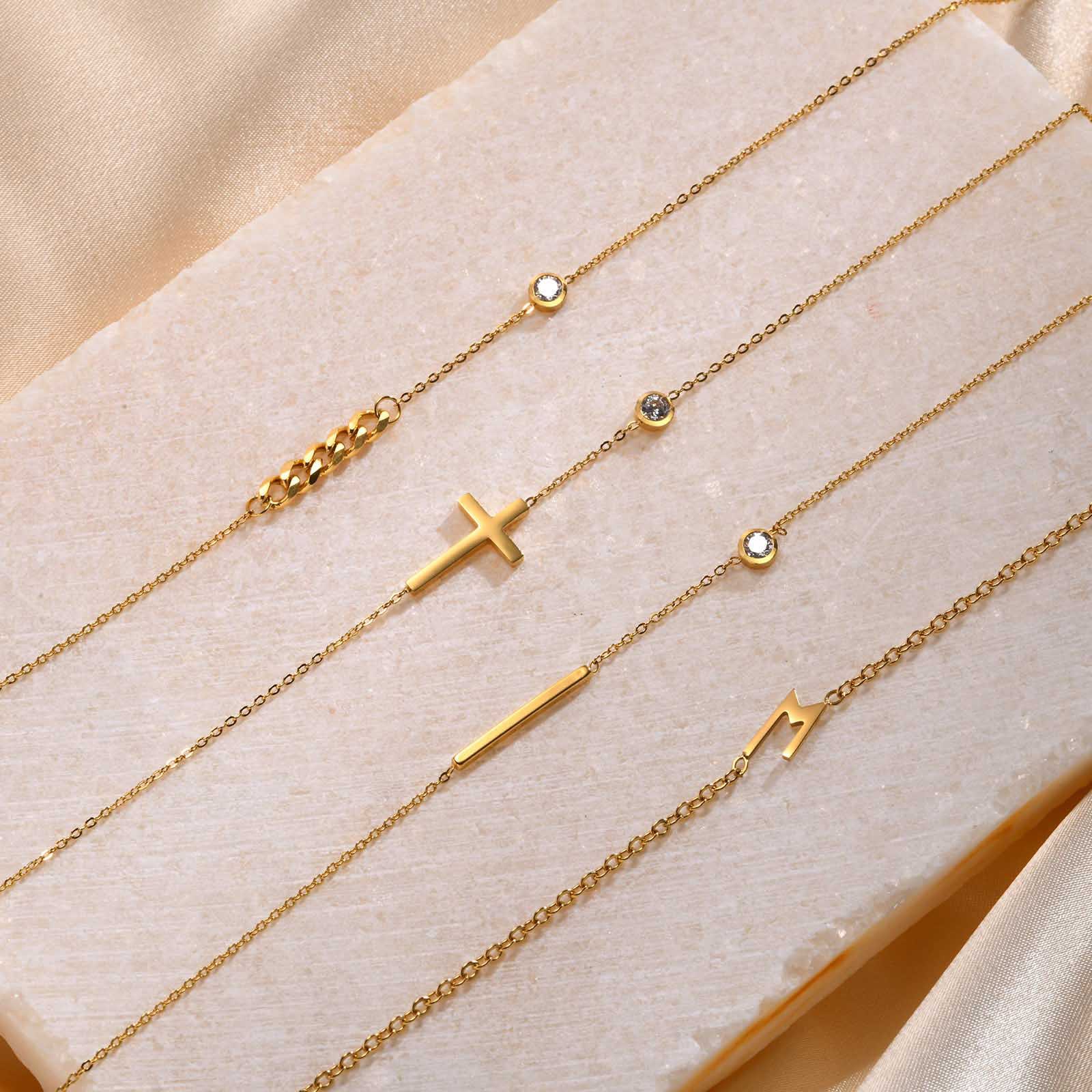 Huanmu Accessories Stainless Steel Cross Necklace Simple Single Zircon Collarbone Chain Women's Style
