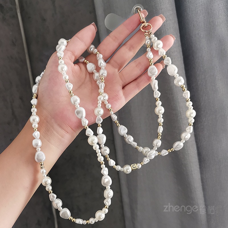 Pearl crossbody hanging chain for women outdoor hiking backpack chain phone lanyard small fragrance handmade chain