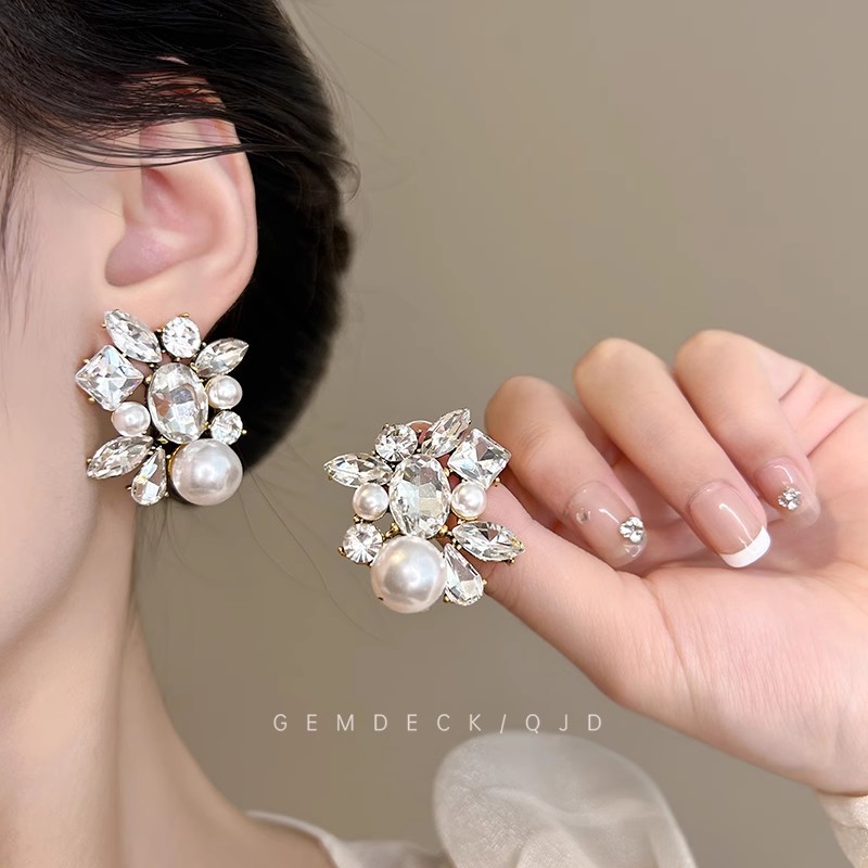 Full Diamond Long Tassel Earrings Exaggerated Long Stud Earrings Birthday Dinner Ear Accessories Ear Drops