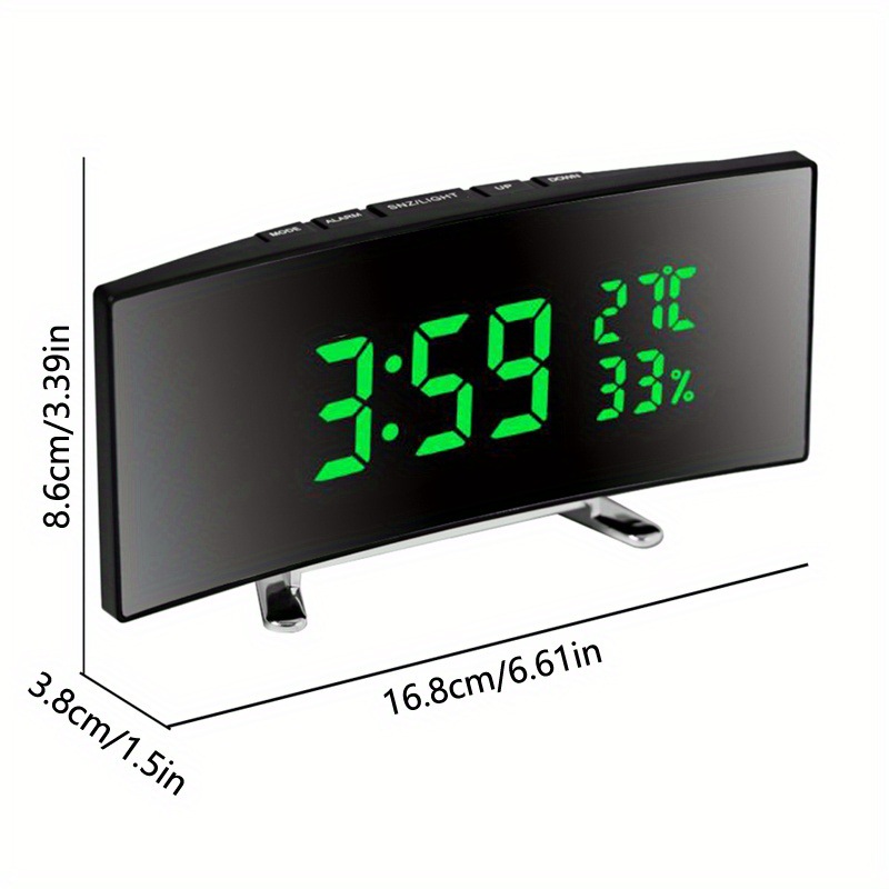 6508 curved large screen temperature and humidity LED alarm clock multifunctional smart bedside night light clock mirror desktop