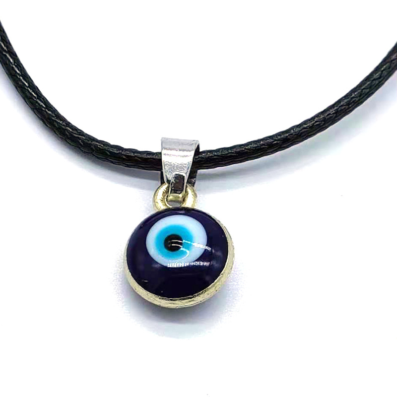 1cm Blue Evil Eye Leather Cord Alloy Necklace Evil Eye Pendant Layering