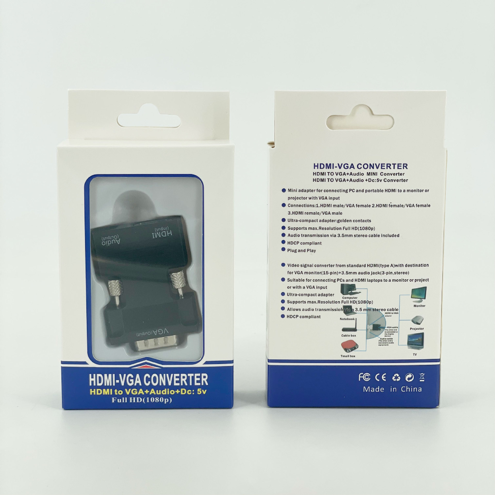 HDMI female to VGA male adapter converter with audio projection HD computer HDMI to VGA