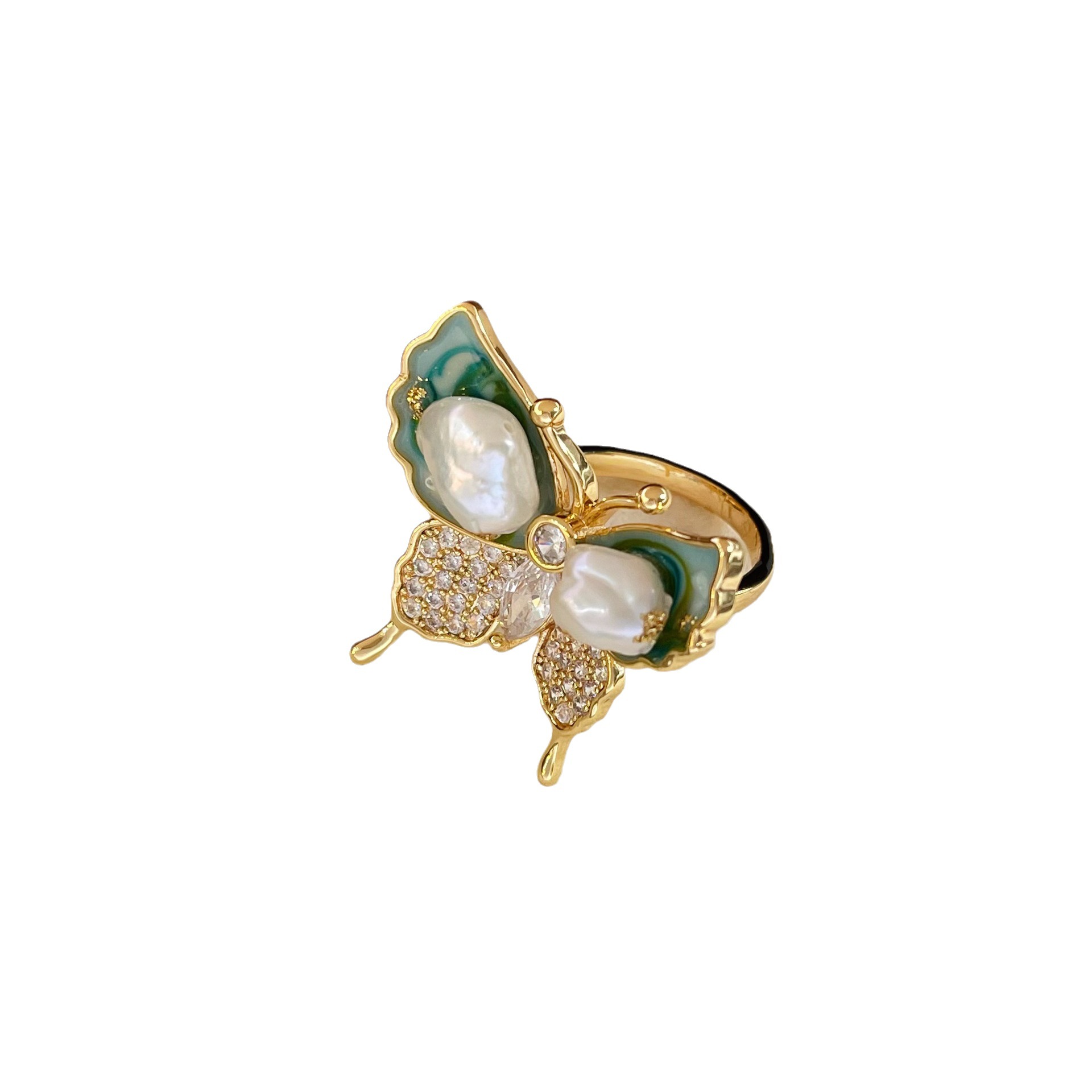 NALA Drip Glaze New Chinese Style Open Ring Niche Pearl Ring Hand Jewelry Ring