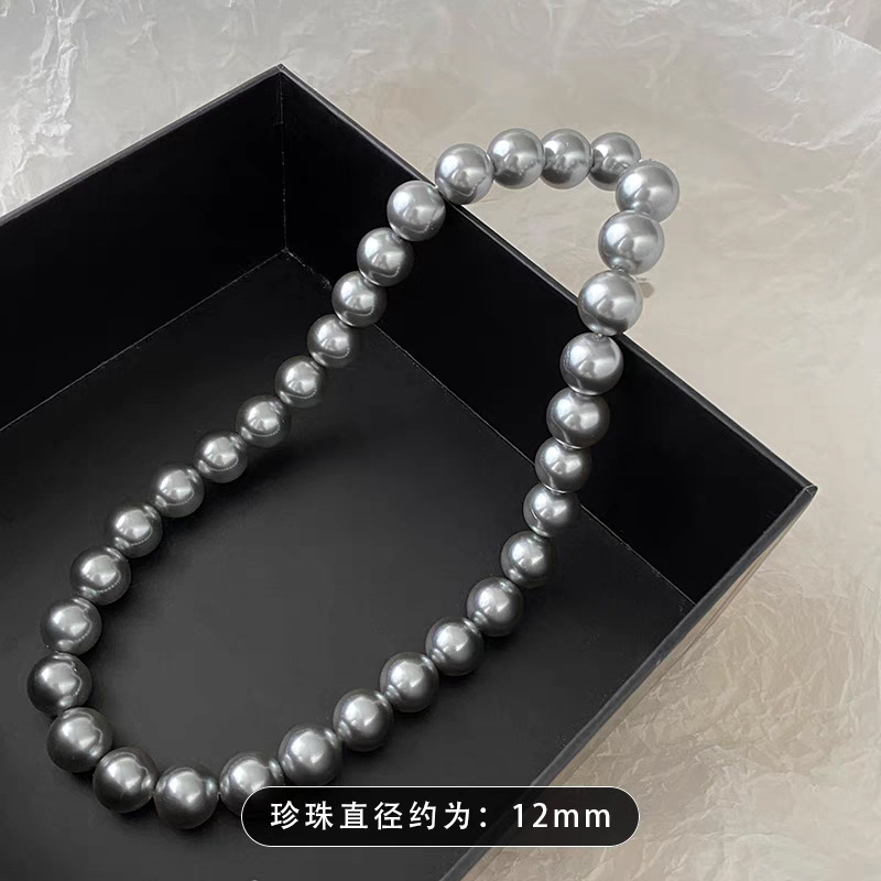 Swarovski Multi-Ma Silver-Gray Pearl Necklace for Women, Clavicle Chain, Layered Hoodie Chain, Women's Clavicle Chain
