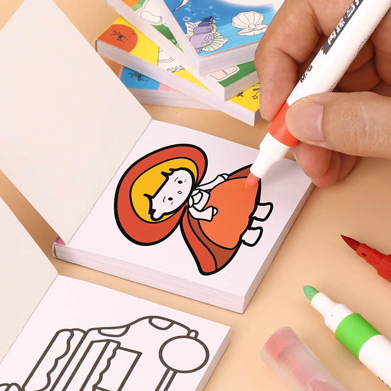 Cartoon portable mini graffiti book children 50 sheets sticky note coloring book watercolor coloring book early childhood enlightenment drawing book