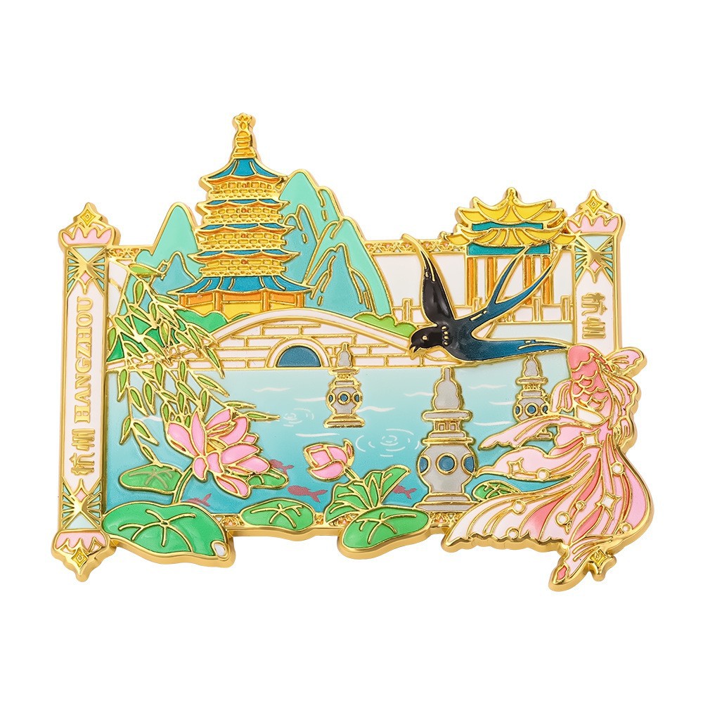 China Hangzhou Creative Fridge Magnet Fan West Lake Scenic Area Magnetic Sticker Leifeng Pagoda Tourist Souvenir