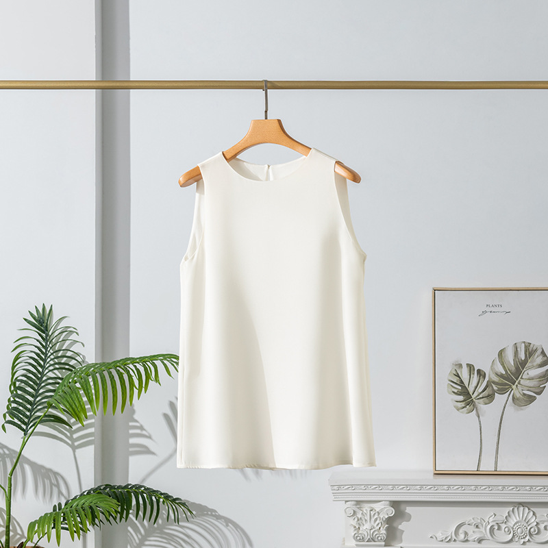 Summer Sleeveless Heavyweight Silk Vest for Women Double Layer New Base Black Camisole Mulberry Silk Commute Round Neck Top