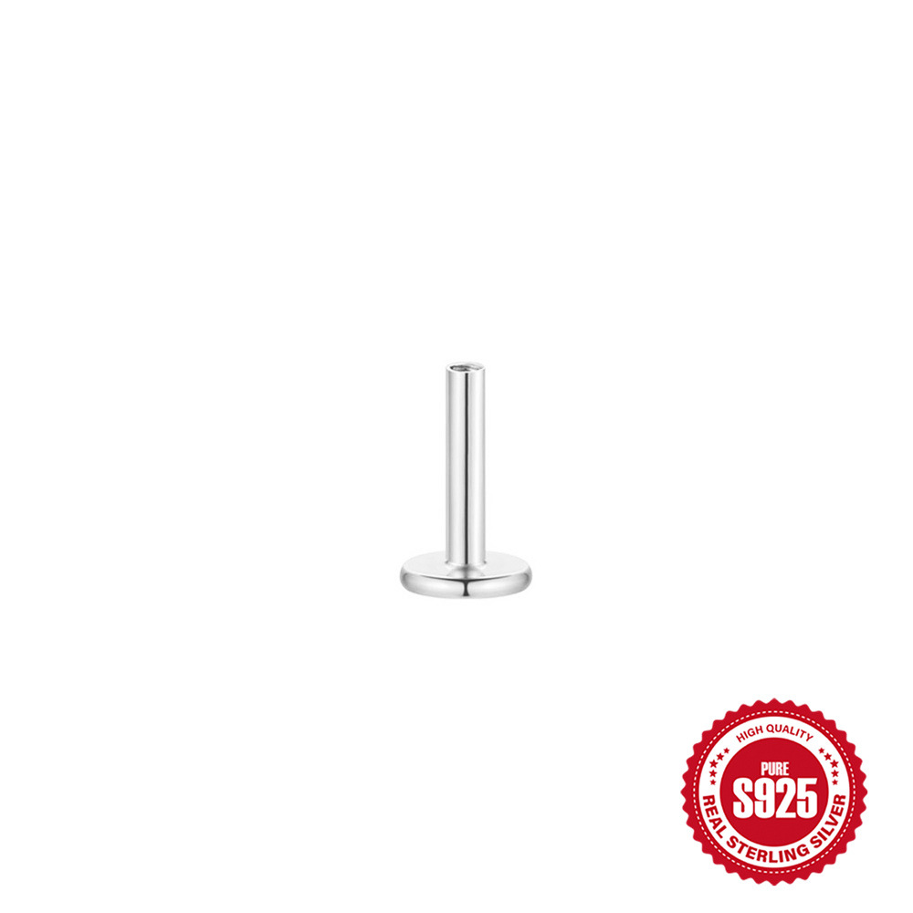 S925 sterling silver flat head threaded rod accessories multi-size threaded piercing rod earring accessories
