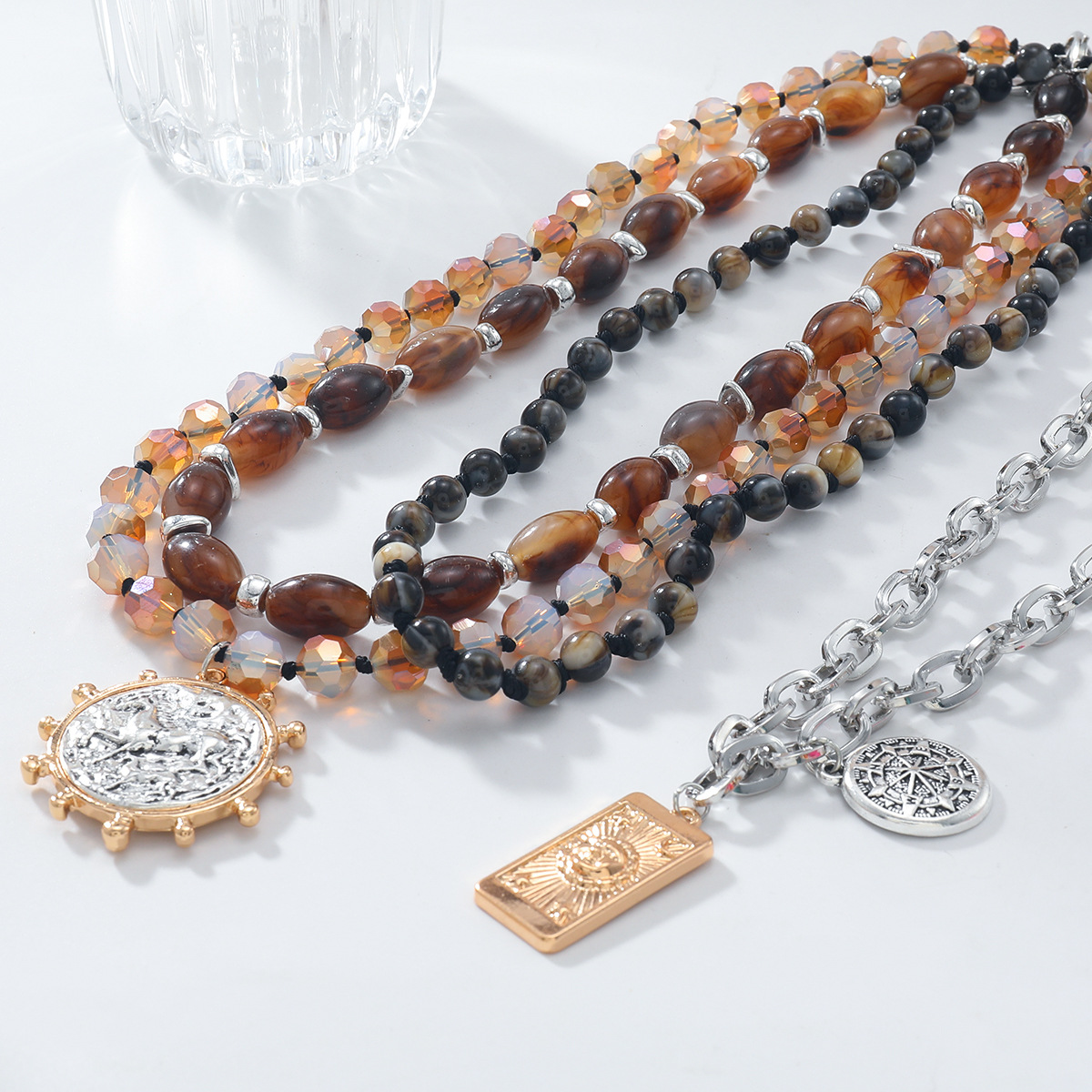 ZA big brand multi-layer alloy bead necklace beach style summer collarbone chain bohemian style