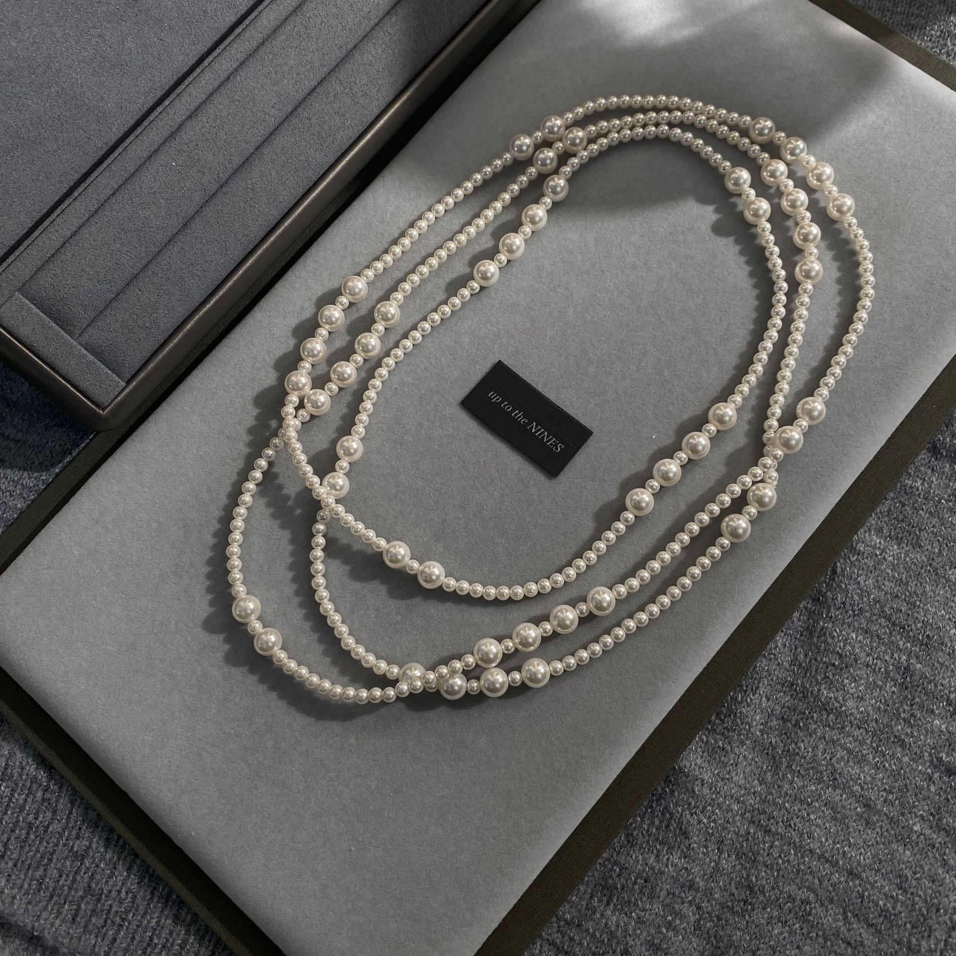 Swarovski-style small rice pearl imitation pearl necklace for women, autumn/winter neck chain, long layered sweater chain