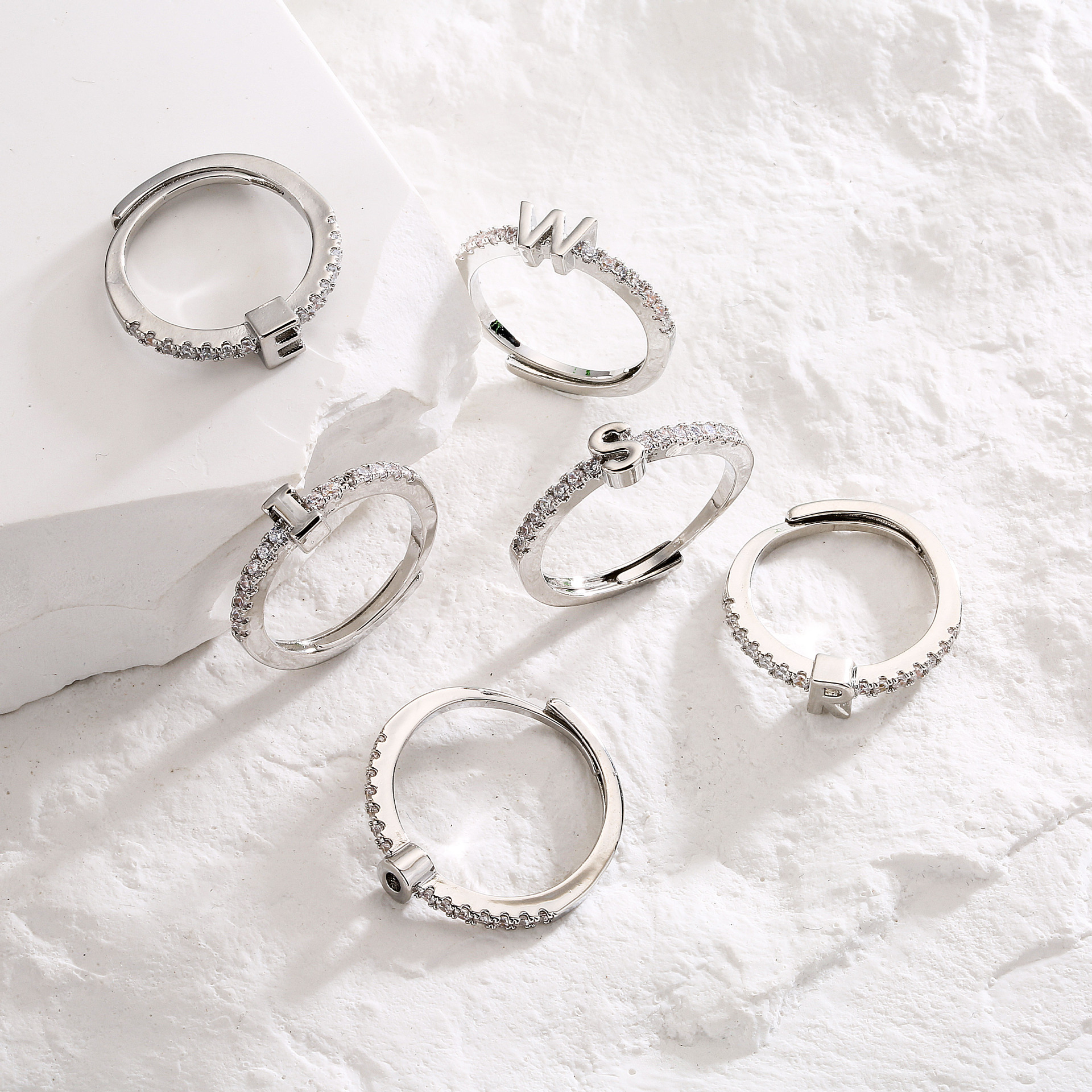 HECHENG Jewelry New Micro-Set Letter Ring 26 English Letters Zircon Ring Open Adjustable