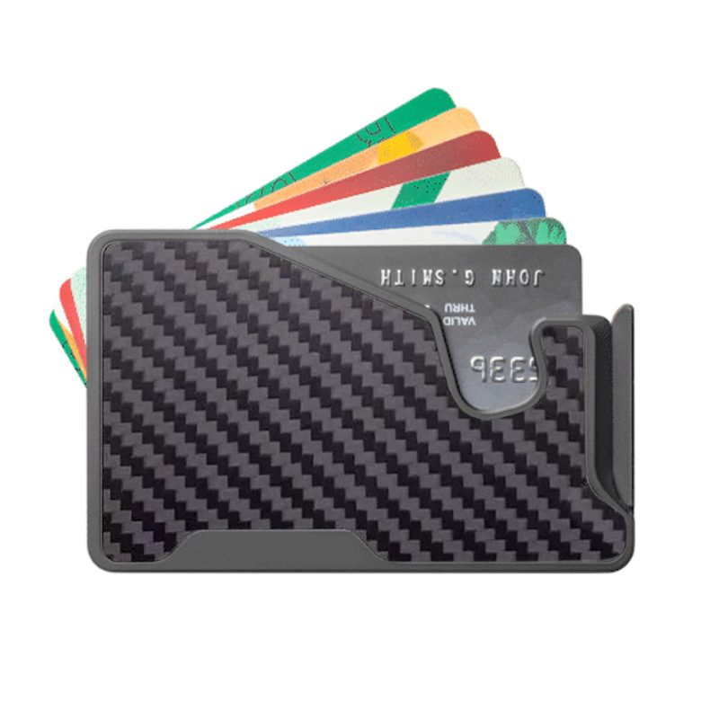 Magnetic Card Holder for Apple Android Phone Aluminum Alloy Card Case Auto Pop-Up Carbon Fiber Metal Card Clip