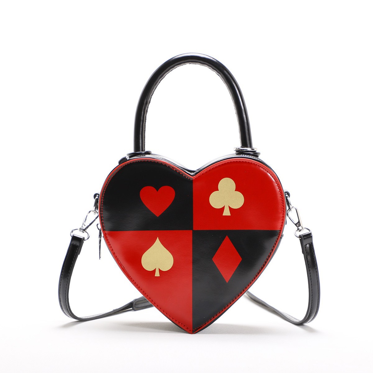 2025 New Heart Bag Women's Poker Print Heart Shape Bag Chain Heart Handle Bag Crossbody Bag