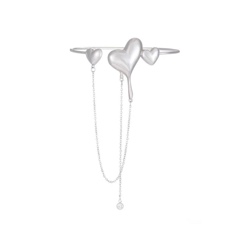 Lava metal heart open arm ring bracelet sweet chain tassel accessory