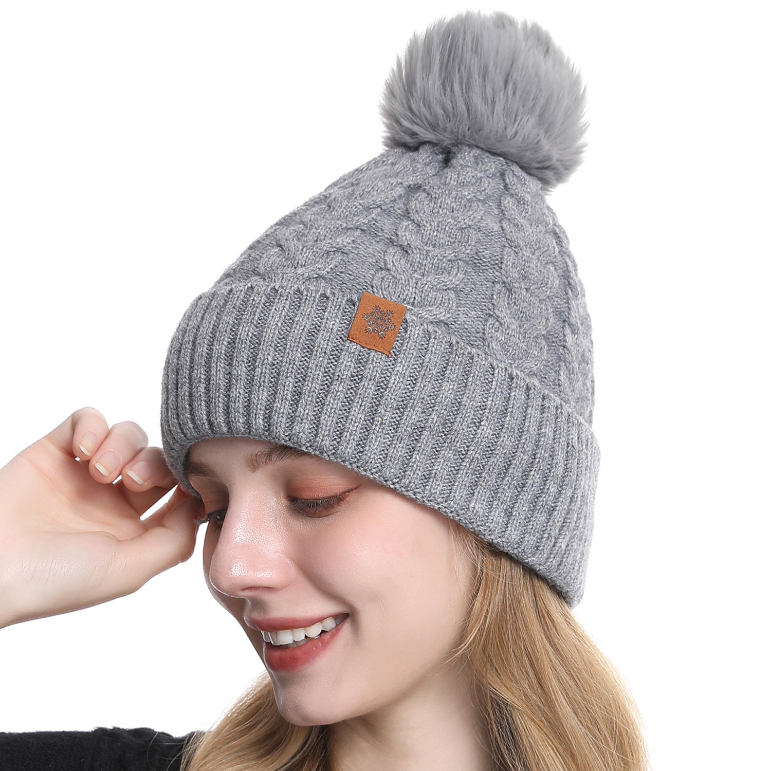 Knitted Hat Women Outdoor Cold-Proof Warm Autumn Winter Wool Hat Double-Layer Fleece-Lined Thick Beanie