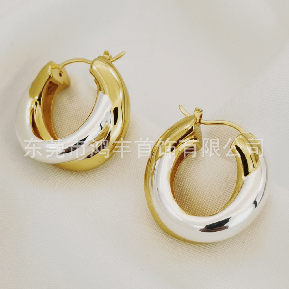 Dilireba two-color earring with electroplated accessories, contrasting color circle earrings for women