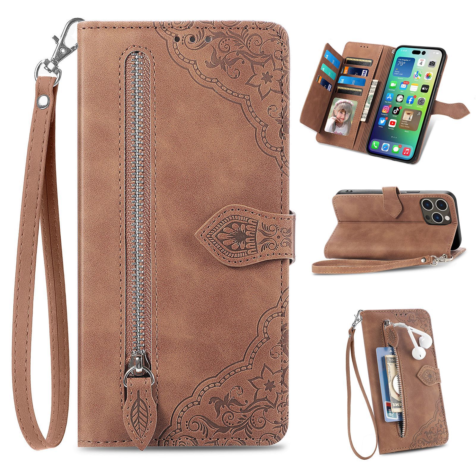 For iPhone18 flip phone case Apple 18 faux leather phone case 17 zipper wallet case Samsung S26P