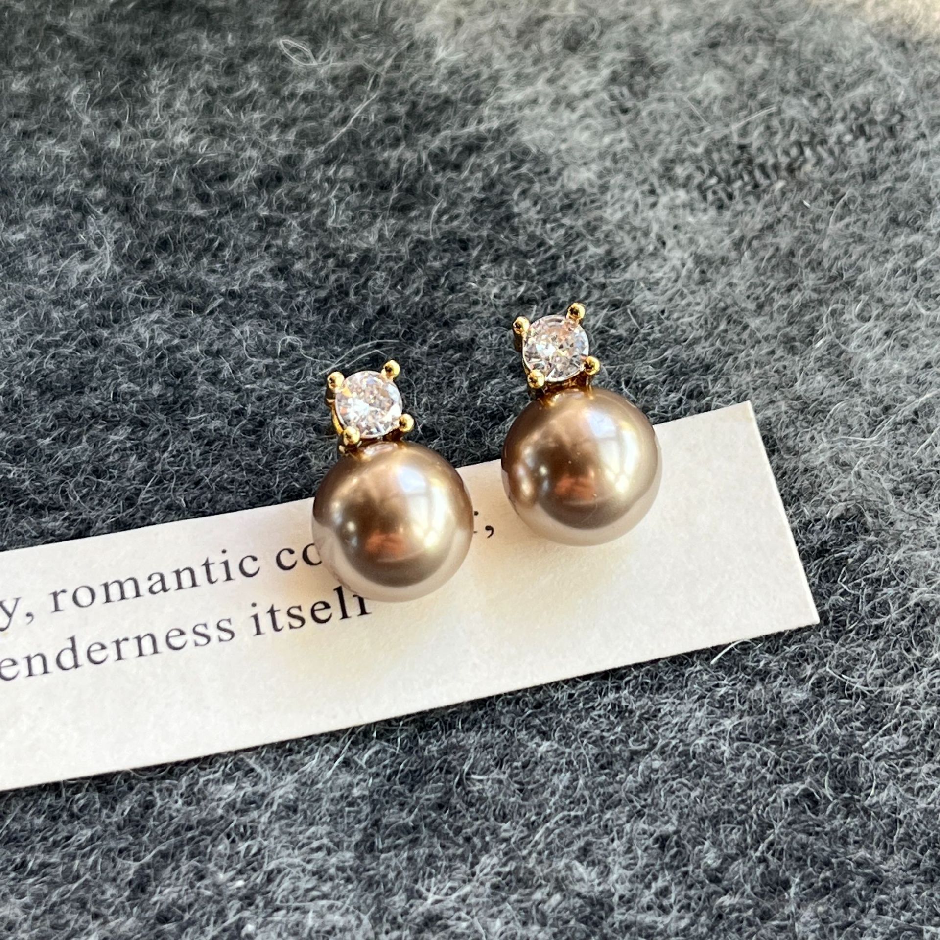 925 silver needle mirror artificial Tiannu Daifei pearl ear studs princess zircon earrings
