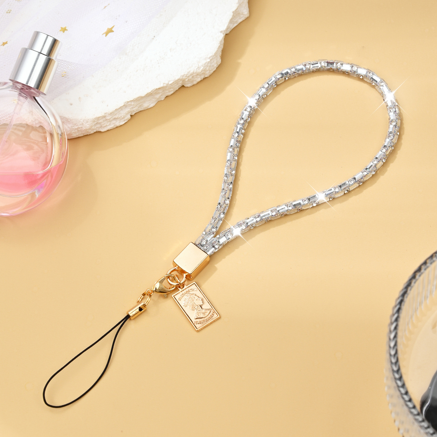 Luxury women rhinestone phone lanyard phone chain short phone pendant hanging chain wrist rope