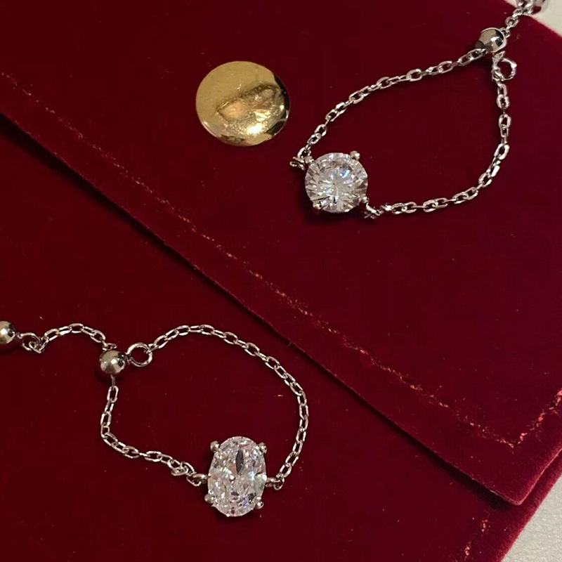 Mermaid's Tear Round High Carbon Diamond Pull Ring Round Bead Oval Zircon Ring Geometric Chain Ring