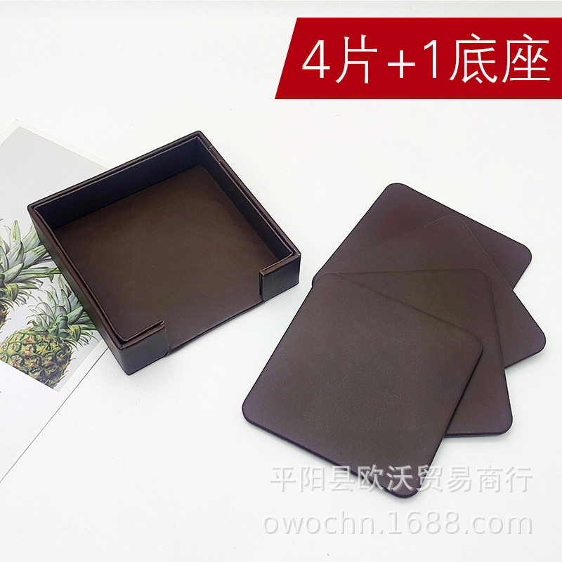 PU round leather tea set 10cm heat insulation pad leather coaster can print LOGO coaster
