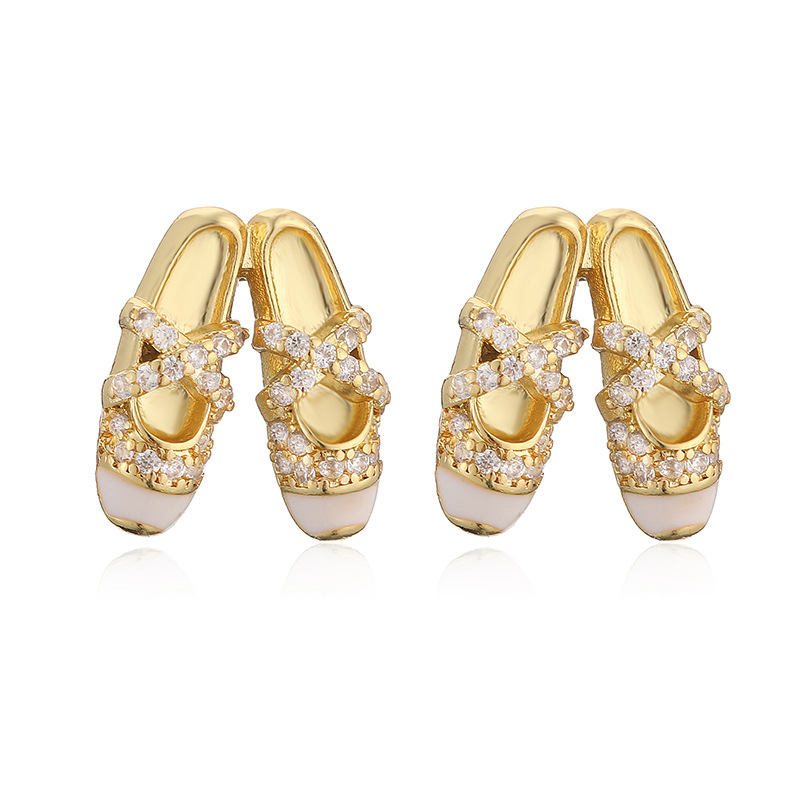 Sweet Colorful Drip Oil Ballet Shoes Necklace and Earrings Layered Jewelry Set