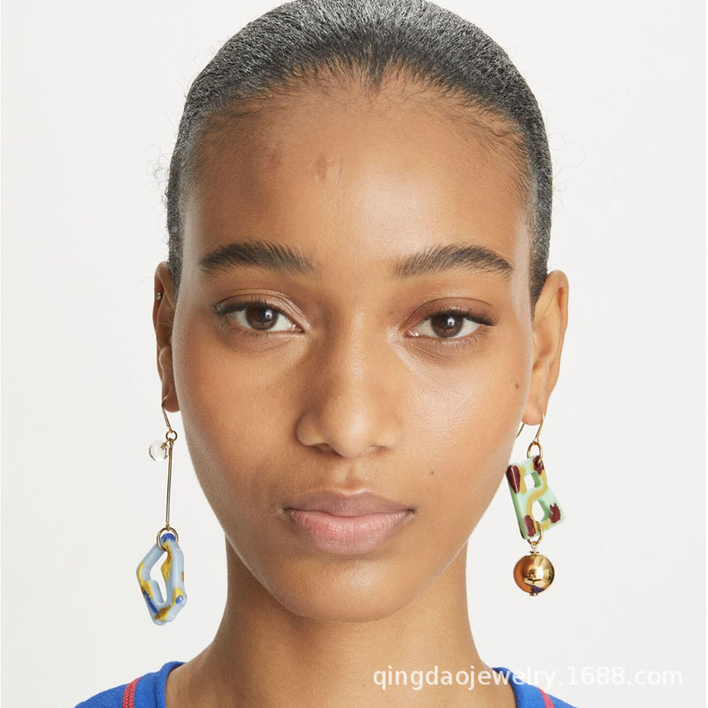 Brass gold plated 18K resin enamel round ball long earrings new earrings